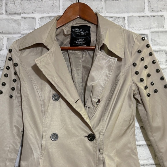 Aeropostale pretty little liars Beige Trench Coat Black Studded Sleeves, XS - Picture 6 of 10